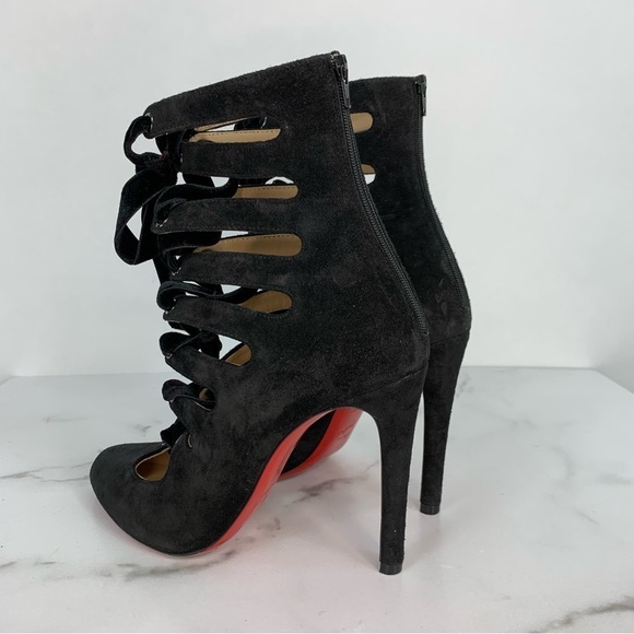 Christian Louboutin Spinetita Velvet Cage Lace-Up Suede Leather Booties Heels - Picture 15 of 16